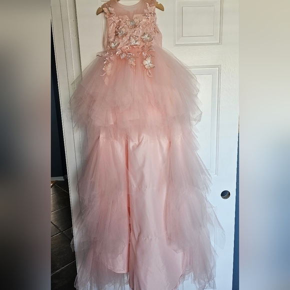 Elegant Pink Floral Tulle Dress - Picture 3 of 4